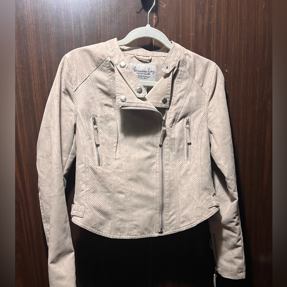 American Rag Light Beige Suede Moto Jacket